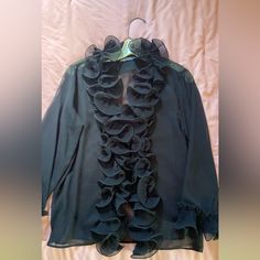 Gorgeous, Sheer Black Blouse With Ruffle Detailing Down The Front And Around The Cuffs. Never Worn. Bought For A Special Occasion I Never Went To And Was Too Late To Return. Zara Black, Zara Tops, Too Late, Black Blouse, Special Occasion, Top Blouse, Zara, Womens Tops, Women Shopping