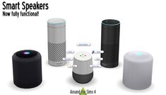 the smart speakers are all different colors and sizes