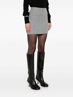 medium grey wool-cashmere blend ribbed knit elasticated waistband unlined straight hem thigh-length This item is in size XS and the color is Grey Fitted Cashmere Bottoms For Winter, Fitted Gray Wool Skirt, 100% Wool Tights, Sports Skirts, Knit Skirt, Ribbed Knit, Womens Skirt, Cashmere, Wool