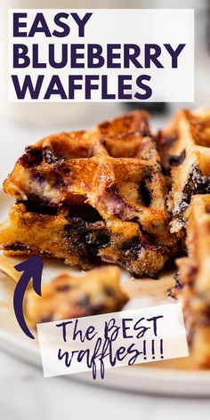 Blueberry waffles on a white plate with syrup. Buttermilk Blueberry Waffles, Homemade Blueberry Waffle Recipe, Oatmeal Blueberry Waffles, Mini Blueberry Waffles, Homemade Blueberry Waffles, Blueberry Waffles Easy, Blueberries Waffles, Blueberry Waffle Recipe, Waffles From Scratch