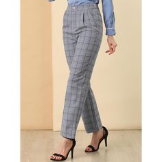 These pants are essential for dressing up or down. Lightweight fabric, covered in a plaid pattern, shapes these trendy trousers with a high-rise fit. How it is a bit high waist and how it gathers at the waist adding shape to the body. You may love everything about these trousers, from their regular fit to the elastic high-waist, which could double as a hiding mechanism for women with love handles. Style these trousers with a crop top and heels for the ultimate look. This fashionable and trendy c Plaid Pants Women, Trendy Trouser, Christmas Plaid, Long Trousers, Plaid Fashion, Plaid Pants, Casual Work, Work Office, Chic Woman