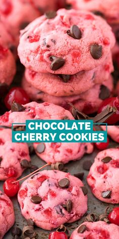 chocolate cherry cookies stacked on top of each other Maraschino Cherry Cookies, Cherry Chocolate Chip Cookies, Cherry Cookies Recipes, Chocolate Cherry Cookies, Cherry Cookies, Cherry Chocolate, Cherry Desserts, Favorite Cookie Recipe, Lost 100 Pounds