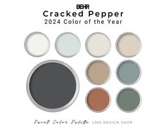 the color scheme for cracked pepper is shown in several different colors and sizes, including dark gray