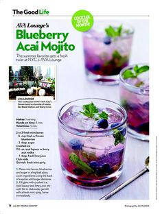 the good life magazine features blueberry acai mojito and ice teas