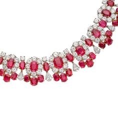 Ruby and Diamond Necklace | Magnificent Jewels | Jewelry | Sotheby's Ruby And Diamond Necklace, Magnificent Jewels, Cluster Design, Van Cleef And Arpels, Ruby Necklace, Ruby Jewelry, Pear Shaped Diamond, Van Cleef, Red Dots