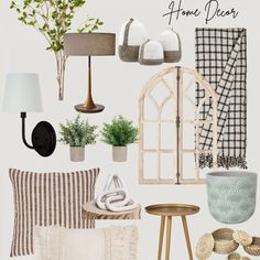 an interior design board with plants, pillows and other items in the background text reads amazon canada home decor