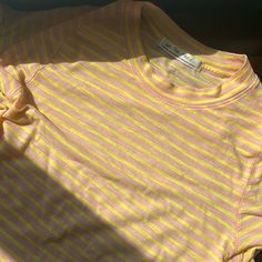 Nwot Pink And Yellow Striped Baby Tee Zombie Apocalypse, Pink And Yellow, Yellow Stripes, Baby Tee, Infant Tees, Pink Yellow, Free People Tops, Zombie, Rust