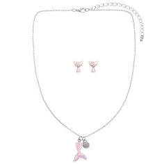 This fun and trendy earring and necklace set for girls is the perfect compliment to any outfit  with pretty packaging for easy gifting! Size: one size.  Color: Silver.  Gender: female.  Age Group: kids. Trendy Nickel-free Pink Charm Necklace, Pink Adjustable Jewelry Sets For Gifts, Playful Pink Jewelry For Mother's Day, Pink Dangle Jewelry Sets For Gifts, Playful Dangle Jewelry For Gifts, Playful Hypoallergenic Jewelry For Party, Playful Hypoallergenic Party Jewelry, Playful Nickel-free Jewelry For Gifts, Playful Silver Jewelry For Mother's Day