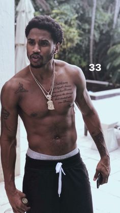 Trey Songz Shirtless, Trey Songs, Chest Tattoo Men, Trey Songz, Jhene Aiko, Cute Black Guys, Shirtless Men, Black Boys, Black Is Beautiful