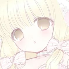 a drawing of a girl with blonde hair wearing a pink dress and bow around her neck