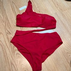 Nwt Vibesicily Branded One Piece Swimsuit, Size Xl. Bandeau Tube Style Bikini Top With One Shoulder Detail. Attached At Side Is Wrap That Is Attached To High Waisted Bikini Bottoms. Boutique Brand- Could Fit Smaller. 59 B249 Red Holiday Beachwear Swimwear, Red Beachwear For Holiday, Red Cutout Swimwear For Pool, Red Cutout Swimwear For Swimming, Red Cutout Swimwear, Red Cutout One-piece Swimwear, Red Sleeveless Swimwear For Holiday, Red One-piece Cutout Swimwear, Red Stretch Swimwear With Lined Body