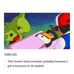 an image of a cartoon penguin with another penguin in the background and caption that reads, funkyy - u c that unknown looks annoyed, probably because it's got a towel put on its eyeball