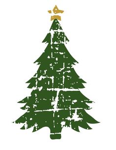 a green christmas tree with a gold star on it's top and the word merry written