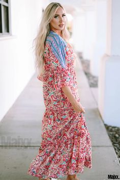 Majxx - Red Hot Boho Chic Maxi Dress with Tassel Tie Maxi Dress Boho Chic, Long Dress Patterns, V Neck Maxi Dress, Red Boho, Flowy Maxi Dress, New Chic, Casual Slippers, Floral Print Maxi, Paisley Dress