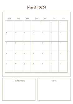 This is a calendar for the month of March 2024. 

This is a printable March planner to manage your month and to help achieve your goals. Just download, print and get started right away.

Your purchase includes 4 PDF files.
A4 Size: Monday Start March 2024 Calendar (1 Page)
A5 Size: Monday Start March 2024 Calendar (1 Page)
Letter Size: Monday Start March 2024 Calendar (1 Page)
Half Letter Size: Monday Start March 2024 Calendar (1 Page)
+ Gift File ( To Do List )