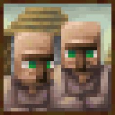 an image of two men with green eyes and beards in minecraft style pixel art