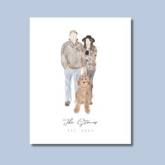 a couple and their dog are standing next to each other