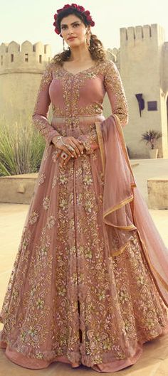 Pink and Majenta color Long Lehenga Choli in Net fabric with Embroidered, Stone, Zari work Party Wear Evening Gowns, Red Bridal Dress, Asian Bridal Dresses, Bridal Dresses Pakistan, Gaun Fashion, Engagement Dress, Indian Party Wear, Pakistani Fashion Party Wear, Designer Anarkali