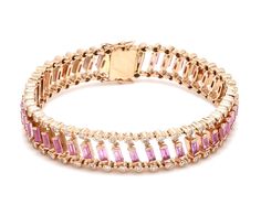 Bracelets 6" / yellow gold / 14K 14K & 18K Gold Pink Sapphire Dot-Dash Bracelet Luxury Pink Diamond Jubilee Bracelet, Elegant Pink Sapphire Bracelets, Luxury Yellow Gold Pink Sapphire Necklace, Luxury Pink Sapphire Fine Jewelry Bracelet, Elegant Multi-stone Pink Sapphire Jewelry, Fine Jewelry With Multi-stone Pink Sapphire, Baguette Bracelet, Bezel Set Earrings, Signature Bracelet