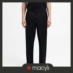 in stock Black Relaxed Fit Pants For Business, Black Relaxed Fit Bottoms For Business, Black Tapered Bottoms With Straight Hem, Modern Black Dress Pants With Pockets, Formal Black Tapered Bottoms, Fitted Suit, Mango Man, Suit Pants, Black Pants