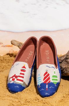 Lobster Shoes, Lighthouse Sweater, Red Slip-on Loafers With Stitched Sole, Nautical Sail-colored Beach Bag, Beach Needlepoint, Summertime Outfits, Spring Summer Collection, Needlepoint Designs, Comfortable Flats