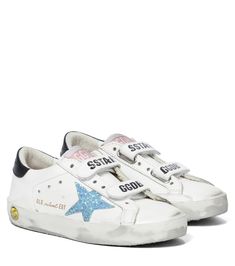 Old School leather sneakers in white and blue Old School Sneakers, School Sneakers, Girls Sneakers, Golden Goose, Velcro Straps, Golden Goose Sneaker, Leather Sneakers, Cow Leather, White Leather