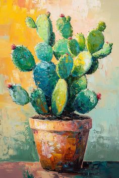 a painting of a cactus in a pot