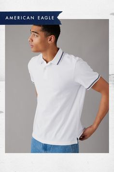 Super soft cotton pique/Two-button placket/Contrast tipping/Straight hem/This shirt is Real Good: made with the planet in mind and a promise to continue to do better White Cotton Polo Shirt With Contrast Trim, White Casual Polo Shirt With Contrast Trim, Casual White Polo Shirt With Contrast Trim, Casual Cotton Shirt With Contrast Collar, Cotton Polo Shirt With Contrast Collar, Casual Cotton Polo Shirt With Contrast Trim, Do Better, Pique Polo Shirt, Button Placket