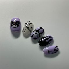 Kuromi Nails - Halloween Edition Spooky Kuromi Nails, Nail Ideas Kuromi, Kuromi Nails Acrylic Short, Black Kuromi Nails