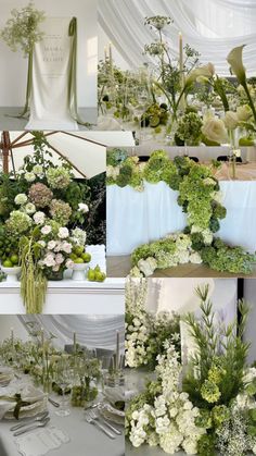 a collage of photos with flowers and greenery