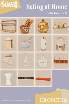 an image of the cover of eating at home kitchen kit, with pictures of various items