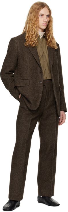 Relaxed-fit lightweight wool- and alpaca-blend tweed blazer. · Notched lapel · Button closure · Welt and flap pockets · Darts at front · Three-button surgeon's cuffs · Central vent at back hem · Welt pockets at interior · Full cupro satin lining Supplier color: Brown tweed Tweed Trousers, Brown Tweed, Shetland Wool, Tweed Blazer, Flap Pocket, Welt Pocket, Alpaca, Straight Leg, Trousers