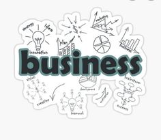 the word business surrounded by hand drawn doodles sticker on a white background stock photo