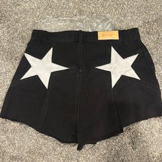 Nasty Gal Denim Star Bum Mom Shorts Black New With Tags Never Worn Casual Black Bottoms With Star Print, Black Star Print Bottoms For Night Out, High Waist Star Print Summer Jeans, Summer High-waist Star Print Jeans, High Rise Cotton Bottoms With Star Print, Trendy High Rise Bottoms With Star Print, Trendy High-rise Bottoms With Star Print, Trendy Black Bottoms With Star Print, Trendy Black Jeans With Star Print