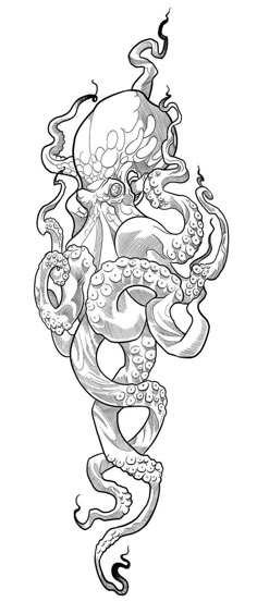 an octopus tattoo design in black and white