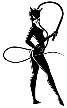 a black and white drawing of a catwoman holding a hula hoop