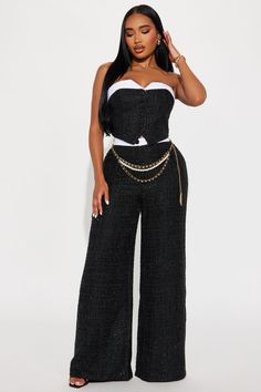 Fashion Nova Business Outfits, Classy Business Outfits, Tweed Pants, Wide Leg Pant, Chain Belt, Pant Set, Business Outfits, Matching Dresses, Work Outfits