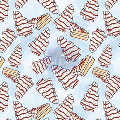 a pattern of red and white striped sweaters on a blue background with snowflakes