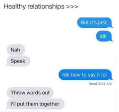 two texts that say, healthy relationships but it's just ok and then how to say