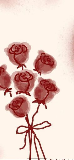 a drawing of five red roses in a vase