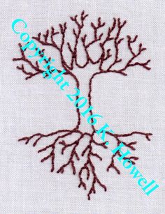 a cross stitched tree with the words cotton and wool written in blue on it