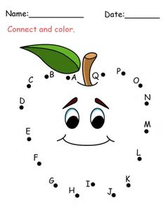 an apple worksheet with the words connect and color on it's face