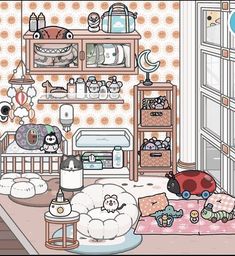 a room filled with lots of furniture and toys