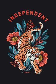 an image of a tiger with flowers on it's chest and the words independent written in