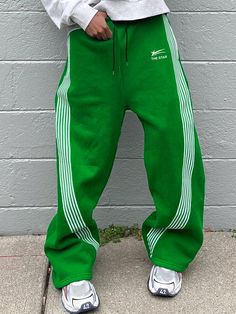 Men Loose Fit Slogan Graphic Drawstring Waist Sweatpants Green    Fabric Colorblock,Letter,Striped Wide Leg Slight Stretch All Men Clothing, size features are:Bust: ,Length: ,Sleeve Length: Green Drawstring Bottoms For Streetwear, Baggy Green Pants For Leisure, Green Baggy Leisure Pants, Green Baggy Pants For Leisure, Sporty Green Pants For Leisure, Sporty Green Leisure Pants, Green Sporty Pants For Leisure, Baggy Green Bottoms With Drawstring, Green Sweatpants With Drawstring