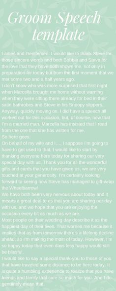 a green and white background with the words groom speech template