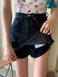 Lasaky - High-Waisted Denim Skirt with Lining for Anti-Sheer in Dark Blue, Knee-Length Pencil Skirt Denim Skort, High Waisted Denim Skirt, Knee Length Skirt Pencil, Denim Skirt Women, Denim Patterns, Satin Midi Skirt, Blue Outfit, Blue Skirt, Types Of Skirts