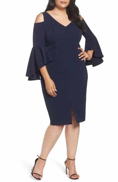 Maggy London Cold Shoulder Sheath Dress (Plus Size) Plus Size Dresses For Women, Sheath Dresses, Ruffle Bell Sleeve, Wedding Guest Dresses, Maggy London, Dress Plus Size, London Blue, Nordstrom Dresses, Fall Dresses