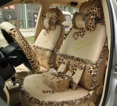 leopard print car seat covers with bows