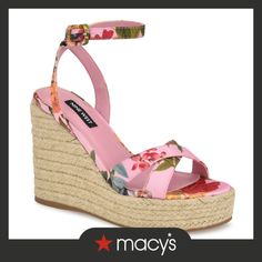 in stock Ankle Strap Wedges, Strap Wedge, Rose Print, Nine West, Pink Rose, Wedge Sandals, Ankle Strap, Wedges, Satin